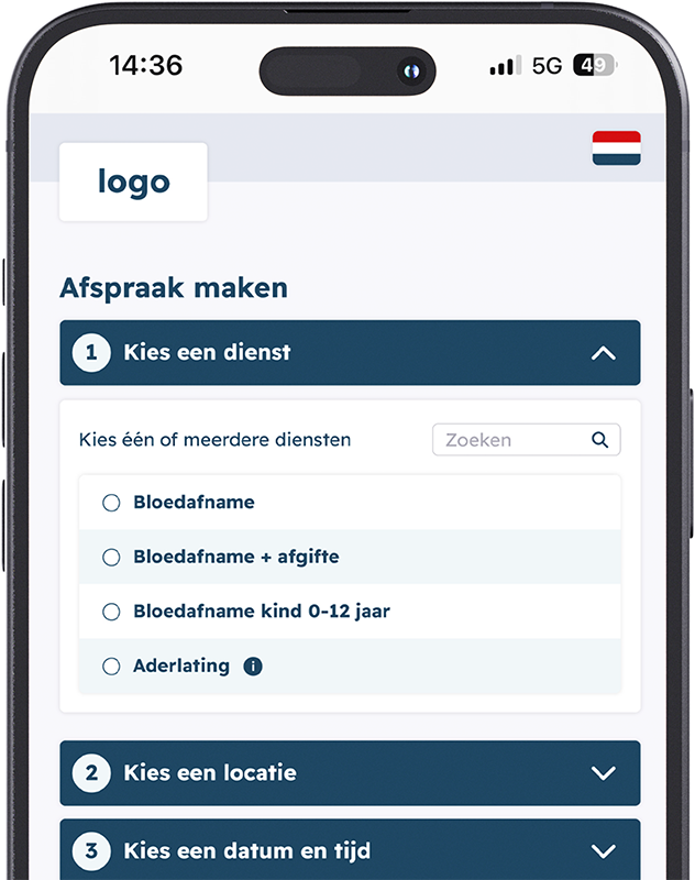 iPhone toont het afsprakenportaal met de productkeuzes in de zorg