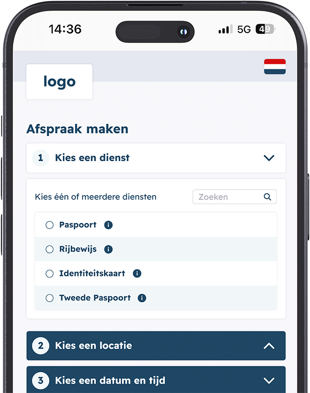 Afbeelding van iPhone met afsprakenportaal voor gemeentes en lokale overheden opengeklapt bij de productkeuze